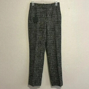 Massimo Dutti Wool Tweed Straight Leg High Waist Formal Trousers Pants